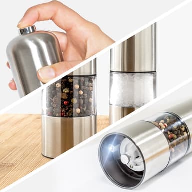4 elektriske salt og pepperkvern av rustfritt stål med lampe - sølv