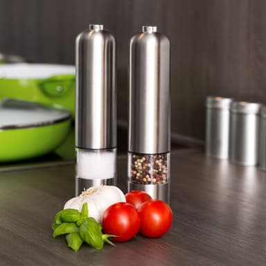 4 elektriske salt og pepperkvern av rustfritt stål med lampe - sølv