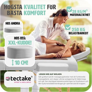Massasjebenk med 3 soner, 10 cm polstring - hvit