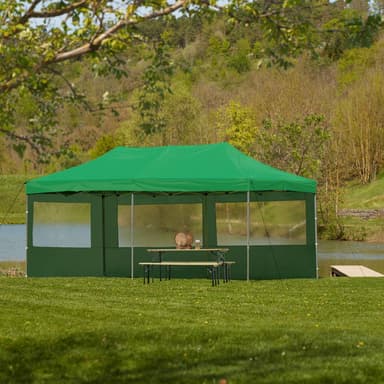 Partytelt, paviljong Viola 3x6 m med 2 vegger - grønn
