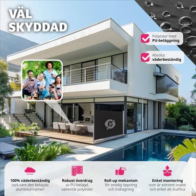 Sidemarkise med uttrekkbar mekanisme - 180 x 300 cm,svart