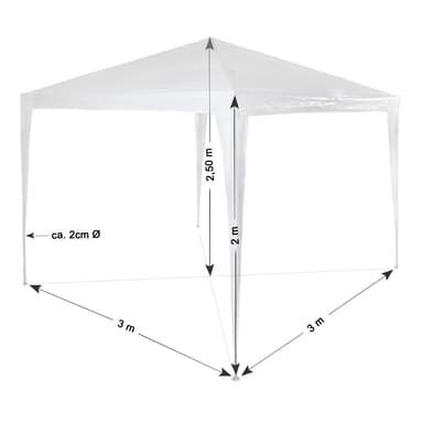Hagepaviljong, partytelt 3x3 m - hvit