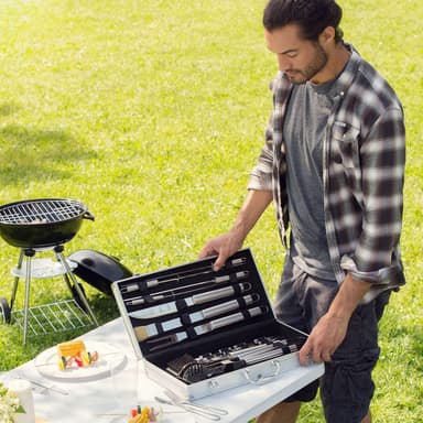 Grillsett av rustfritt stål 18 deler - grå