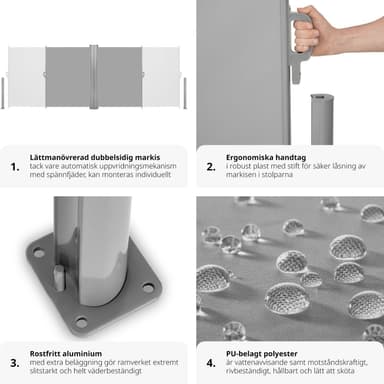 Dobbel sidemarkise aluminium - 160 x 600 cm,grå