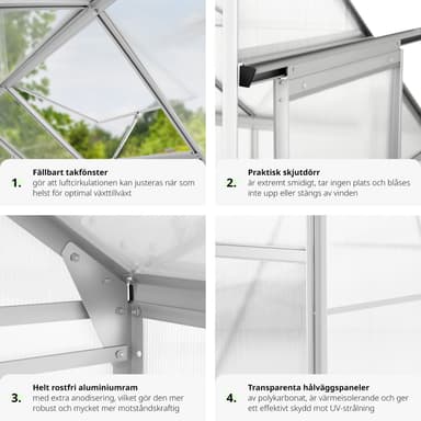 Veggdrivhus aluminium uten fundament 192x128x202cm - transparent