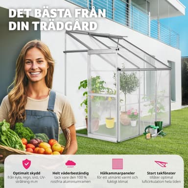 Veggdrivhus aluminium uten fundament 192x128x202cm - transparent