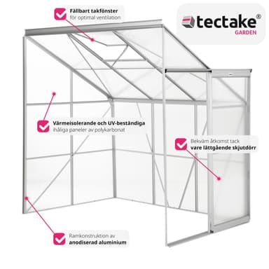 Veggdrivhus aluminium uten fundament 192x128x202cm - transparent