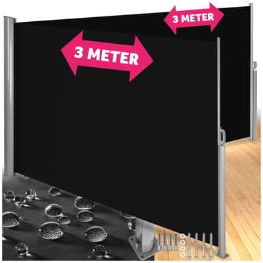 Dobbel sidemarkise aluminium - 180 x 600 cm,svart