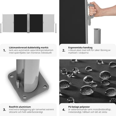 Dobbel sidemarkise aluminium - 180 x 600 cm,svart
