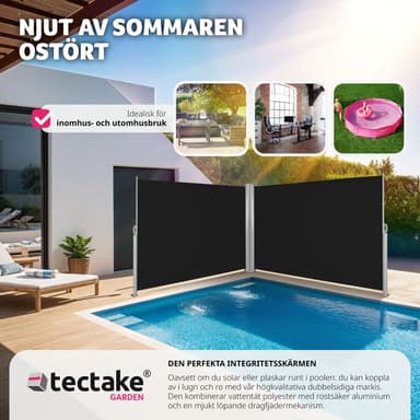 Dobbel sidemarkise aluminium - 180 x 600 cm,svart