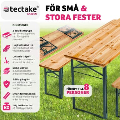 Piknikbord med 2 benker - brun