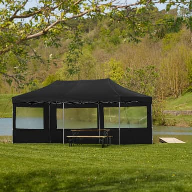 Partytelt, paviljong Viola 3x6 m med 2 vegger - svart