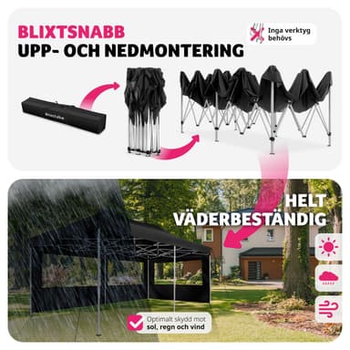 Partytelt, paviljong Viola 3x6 m med 2 vegger - svart