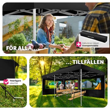 Partytelt, paviljong Viola 3x6 m med 2 vegger - svart