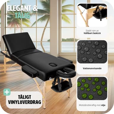 Massasjebenk med 3 soner, 10 cm polstring - svart