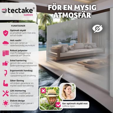 Sidemarkise med uttrekkbar mekanisme - 200 x 300 cm,grå