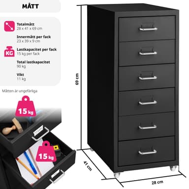 Arkivskap metall med hjul 41x28x69cm - svart