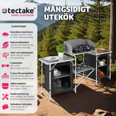 Campingkjøkken 172 × 52 × 104 cm - svart
