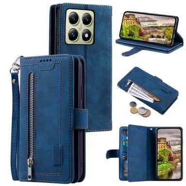 Til Xiaomi 14T Pro-deksel med glidelås og 9 kortspor