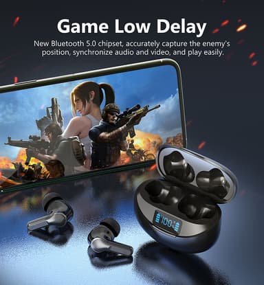 Trådløse bluetooth-hodetelefoner, Bluetooth 5.3-hodetelefoner, IPX5 vanntette sportshodetelefoner iOS Android Sort