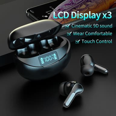 Trådløse bluetooth-hodetelefoner, Bluetooth 5.3-hodetelefoner, IPX5 vanntette sportshodetelefoner iOS Android Sort