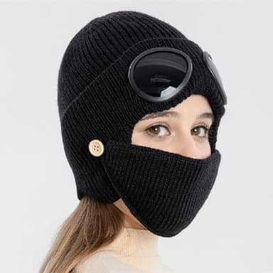 Strikket lue med briller og maske Sort