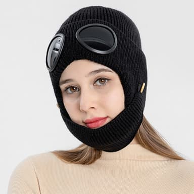 Strikket lue med briller og maske Sort