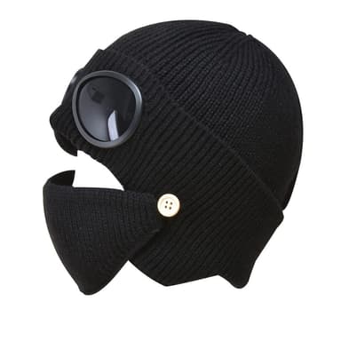 Strikket lue med briller og maske Sort