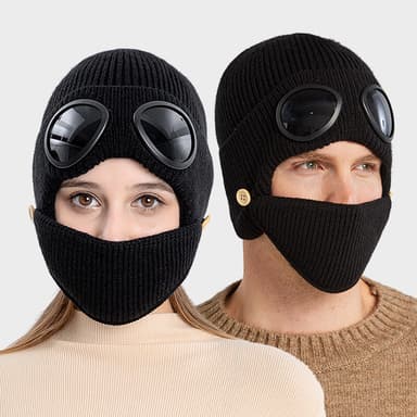 Strikket lue med briller og maske Sort