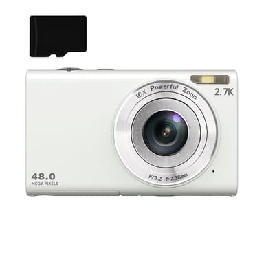 Digitalkamera 48MP 2,7K FHD 16X digital zoom 2,88"" skjerm Hvit