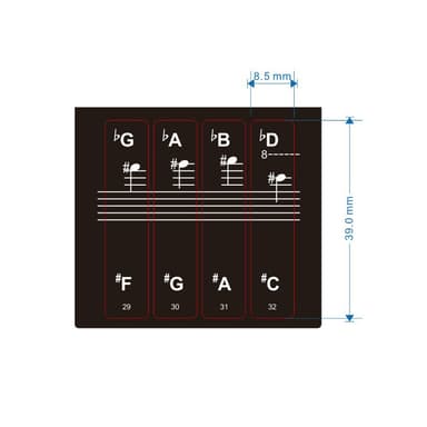 Note-etiketter for piano / keyboard med 88/61/54/49 tangenter