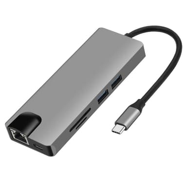 USB-C Hub med USB 3.0, HDMI, RJ45, SD/TF-kortleser, 100W PD, VGA