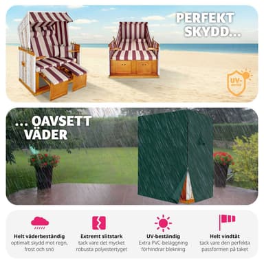 Strandstol for 2 personer inkl. regnbeskyttelse - rød/hvit