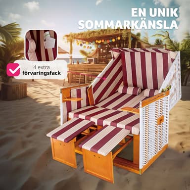 Strandstol for 2 personer inkl. regnbeskyttelse - rød/hvit