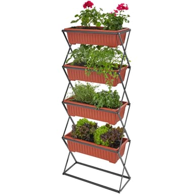 Vertikal blomsterkasse med 4 kasser 52x21x127cm - brun
