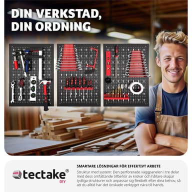 Verktøytavle - perforert med 25 kroker og braketter 120x2x60cm - svart/rød