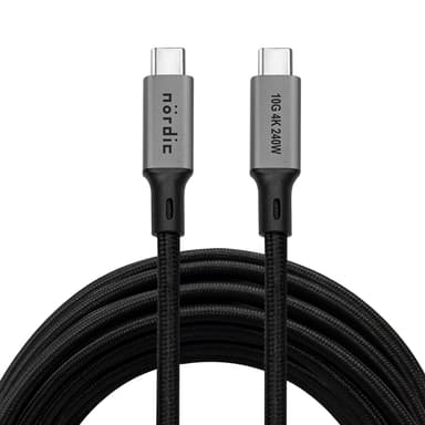 NÖRDIC 7m USB 3.2 Gen 2 USB-C til C nylonflettet kabel PD3.1 240W 20G 4K60Hz svart