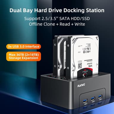 Maiwo K3082H USB 3.1 Gen1 5Gbps Docking Station for 2.5-3.5 SATA HDD SSD Opptil 14TB med støtte for UASP 3XUSB3.1 HUB