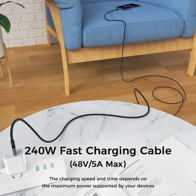 NÖRDIC 7m USB 3.2 Gen 2 USB-C til C nylonflettet kabel PD3.1 240W 20G 4K60Hz svart