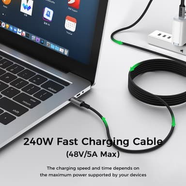NÖRDIC 5m USB 3.2 Gen 2 USB-C til C nylonflettet kabel PD3.1 240W 20G 4K60Hz grå