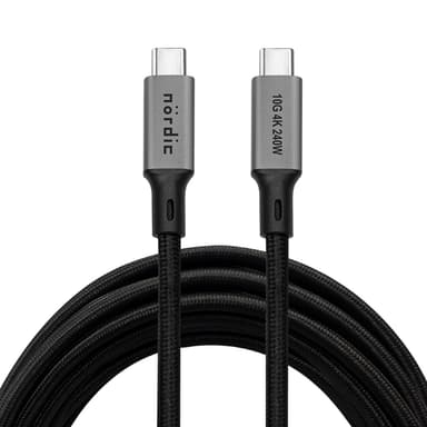 NÖRDIC 5m USB 3.2 Gen 2 USB-C til C nylonflettet kabel PD3.1 240W 20G 4K60Hz grå