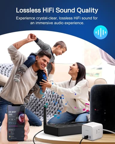 NÖRDIC Bluetooth 5.3 Mottaker Sender aptX aptX HD for 2 Hodetelefoner, AUX/RCA