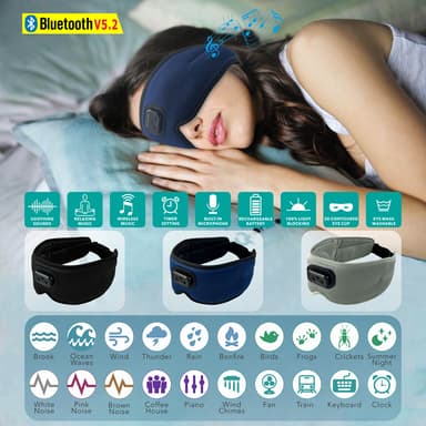 3D-søvnmaske Bluetooth-sovehodetelefoner Sort