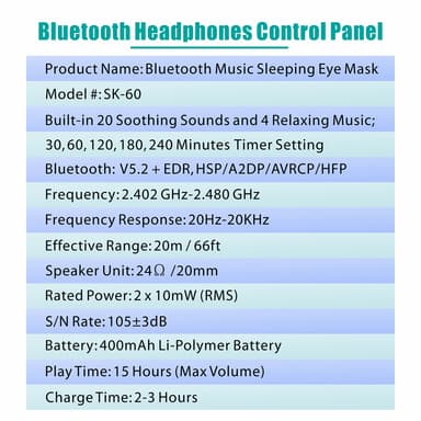 3D-søvnmaske Bluetooth-sovehodetelefoner Sort