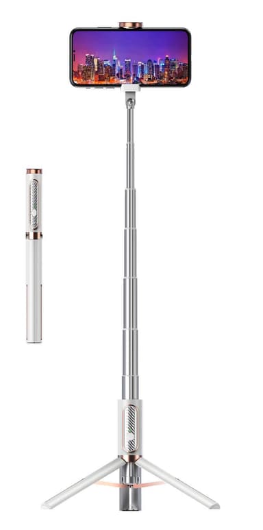 Selfiestang / Tripod Aluminium - uttrekkbar og med fjernkontroll - sølv
