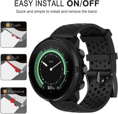 Reim til Suunto 7/9/9Baro/D5/Spartan/Fossil Nate/Q i svart silikon S