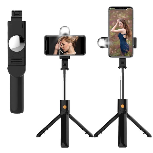 Selfiestick / mobil stativ med fjernkontroll og lampe