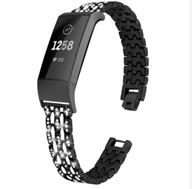 Fitbit Charge 3/4 metallarmbånd med rhinestones Black/Crystal