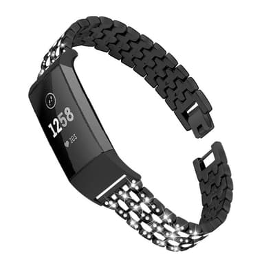 Fitbit Charge 3/4 metallarmbånd med rhinestones Black/Crystal