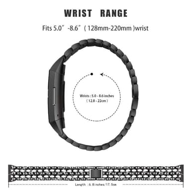 Fitbit Charge 3/4 metallarmbånd med rhinestones Black/Crystal